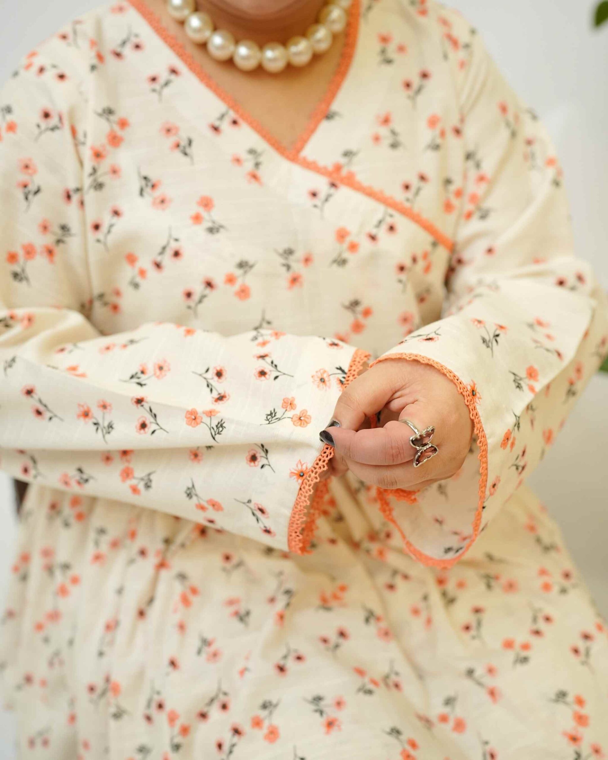 Tangerine Bloom – YASHAM® Premium Light Khaddar 2-Piece Printed Co-ords Set - Image 3