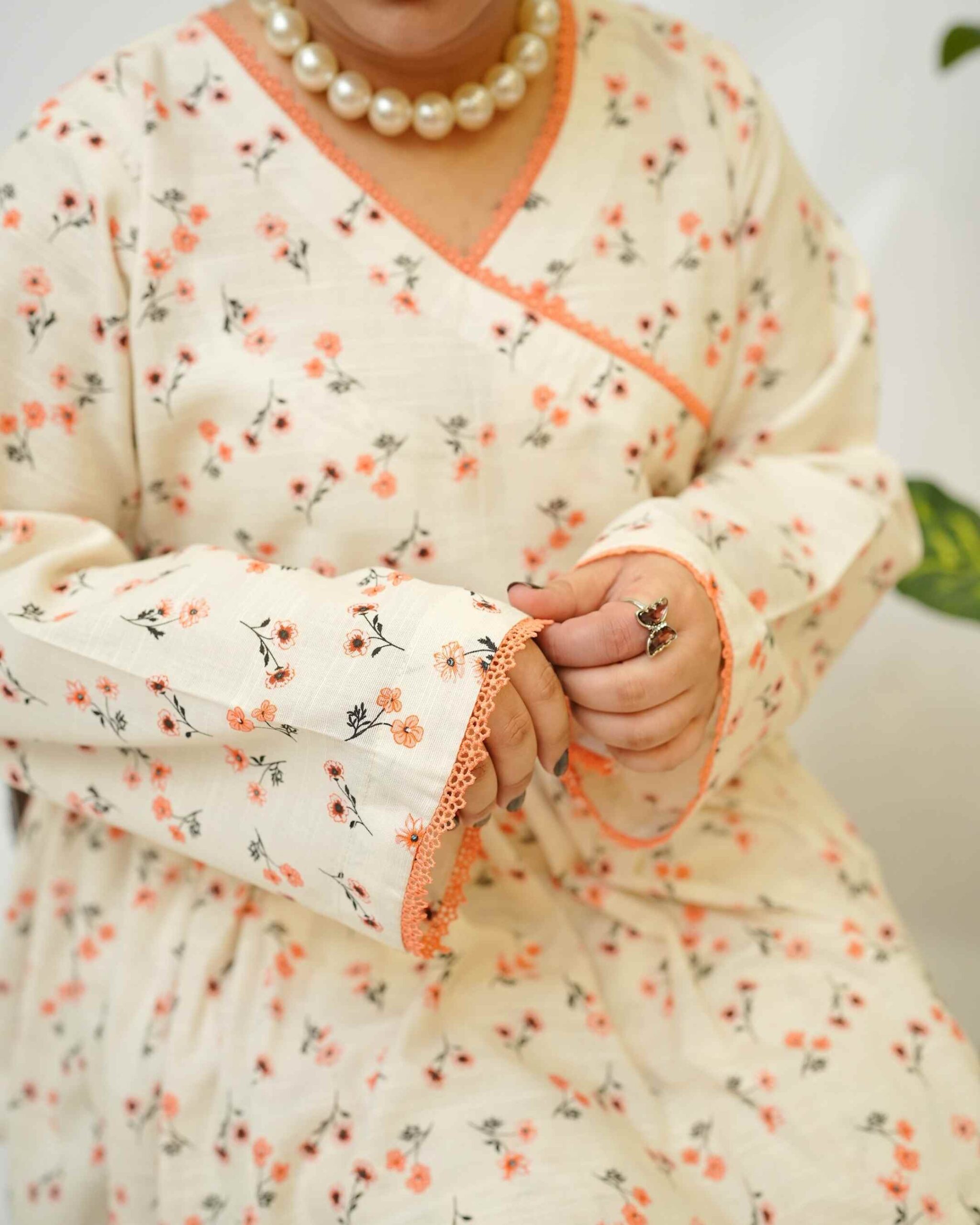 Tangerine Bloom – YASHAM® Premium Light Khaddar 2-Piece Printed Co-ords Set - Image 5