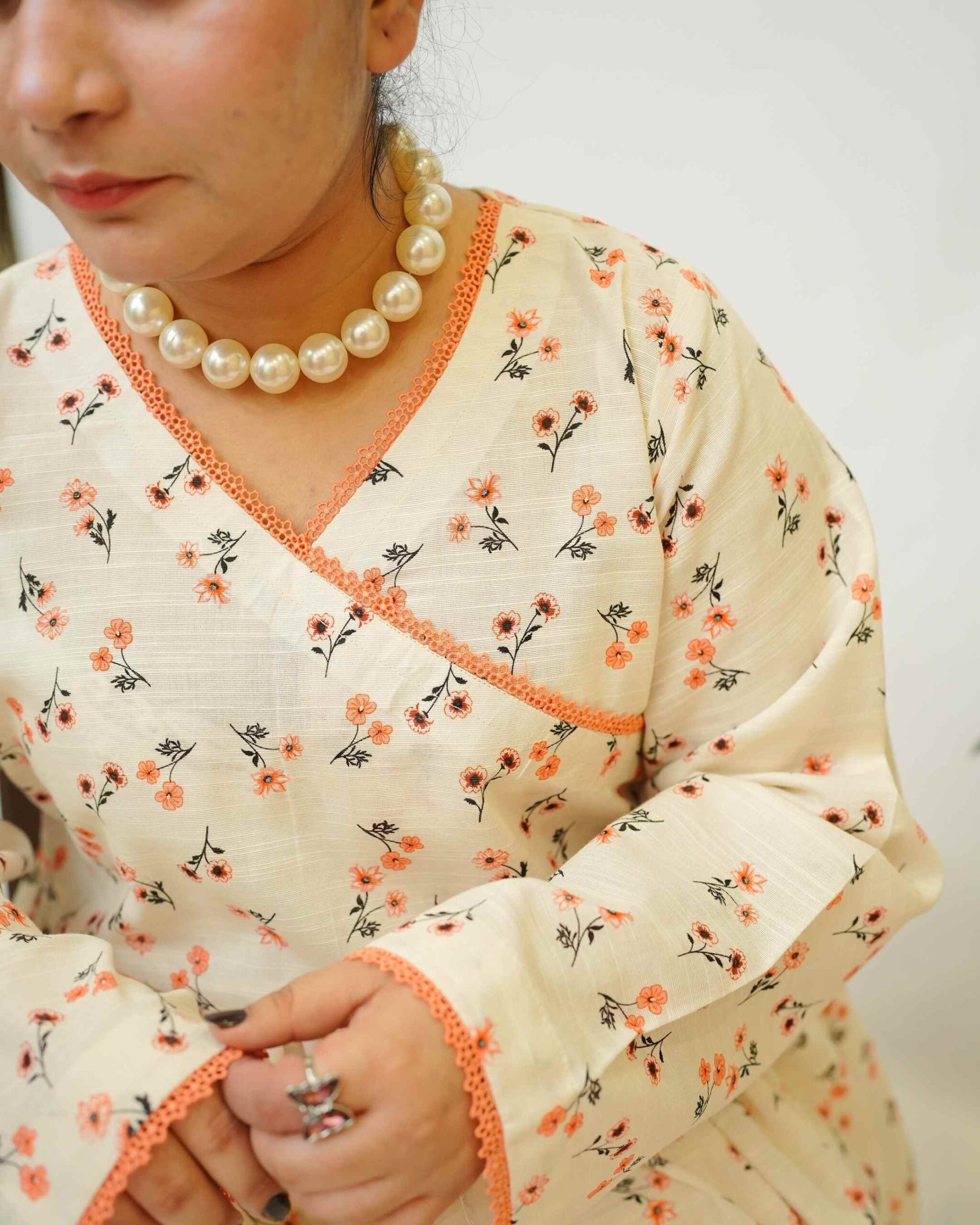 Tangerine Bloom – YASHAM® Premium Light Khaddar 2-Piece Printed Co-ords Set - Image 6