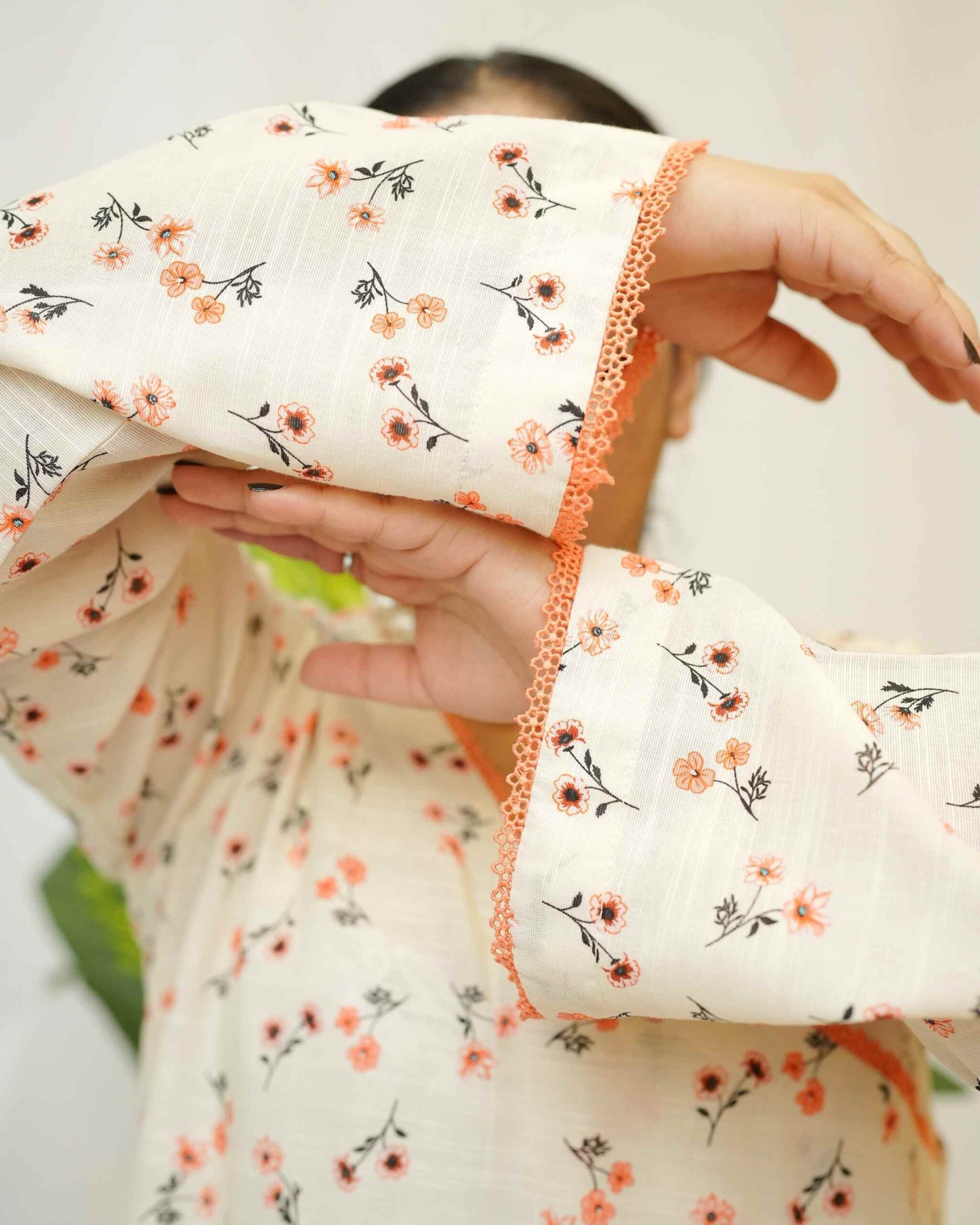 Tangerine Bloom – YASHAM® Premium Light Khaddar 2-Piece Printed Co-ords Set - Image 8